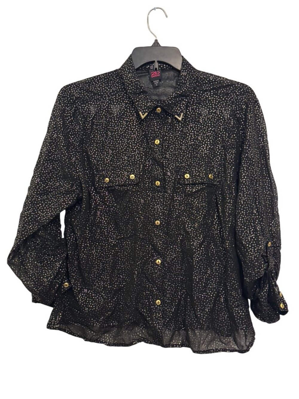 2b Bebe Black Button-Up womens Sheer Blouse XL Womens